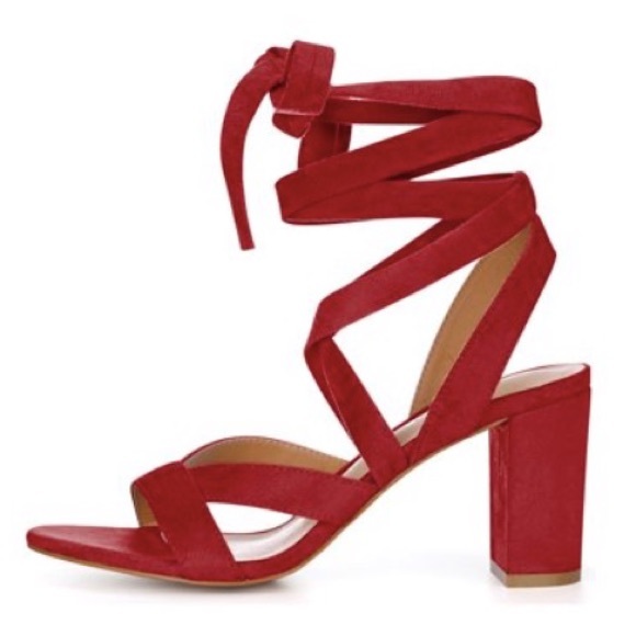 Red Criss cross lace up chunky heel👠 - Picture 5 of 5